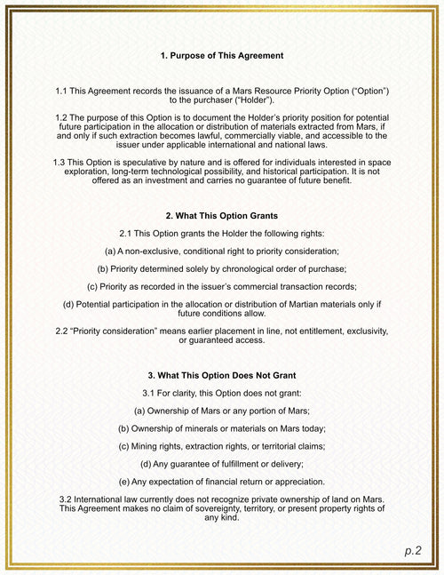 Mars Options Certificate (Download In Description)