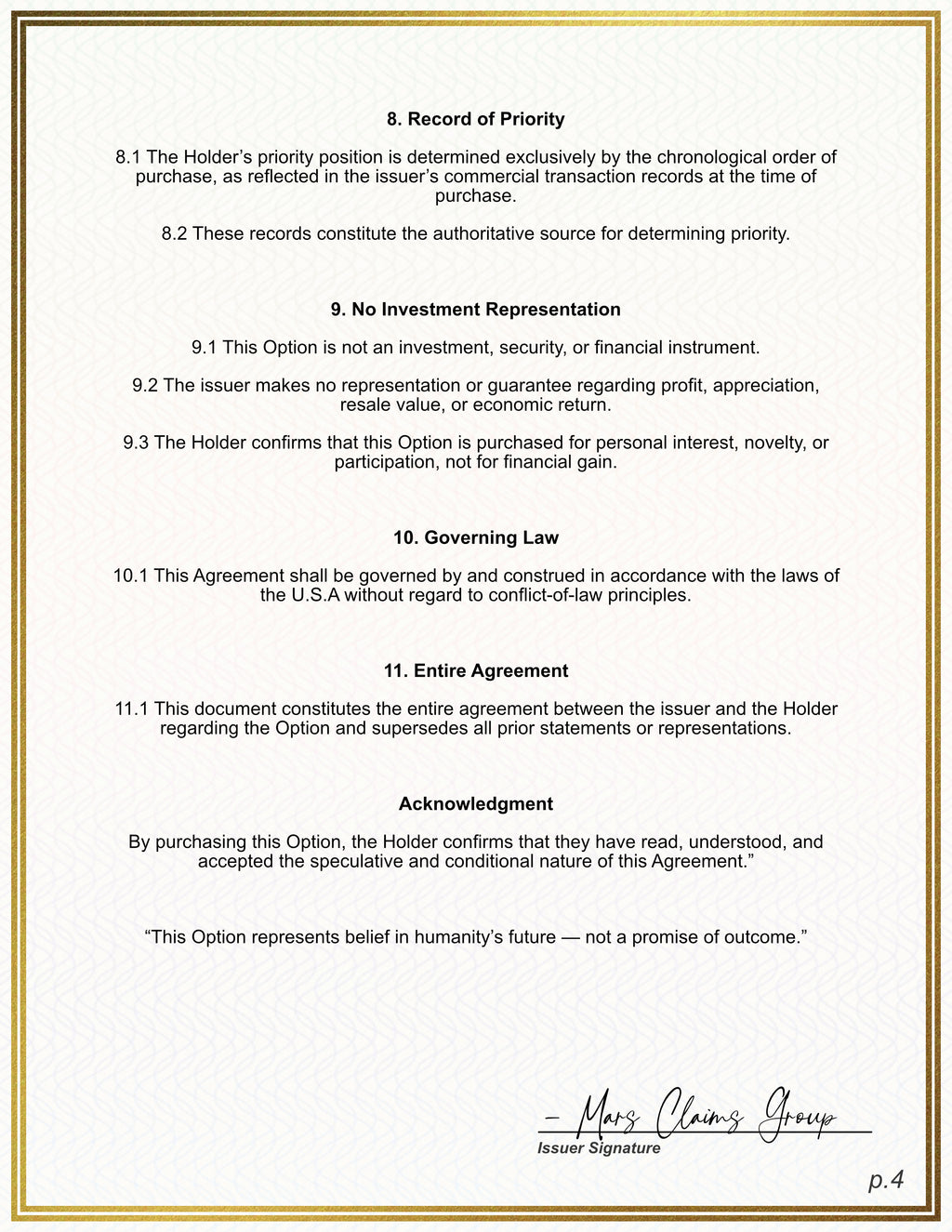 Mars Options Certificate (Download In Description)