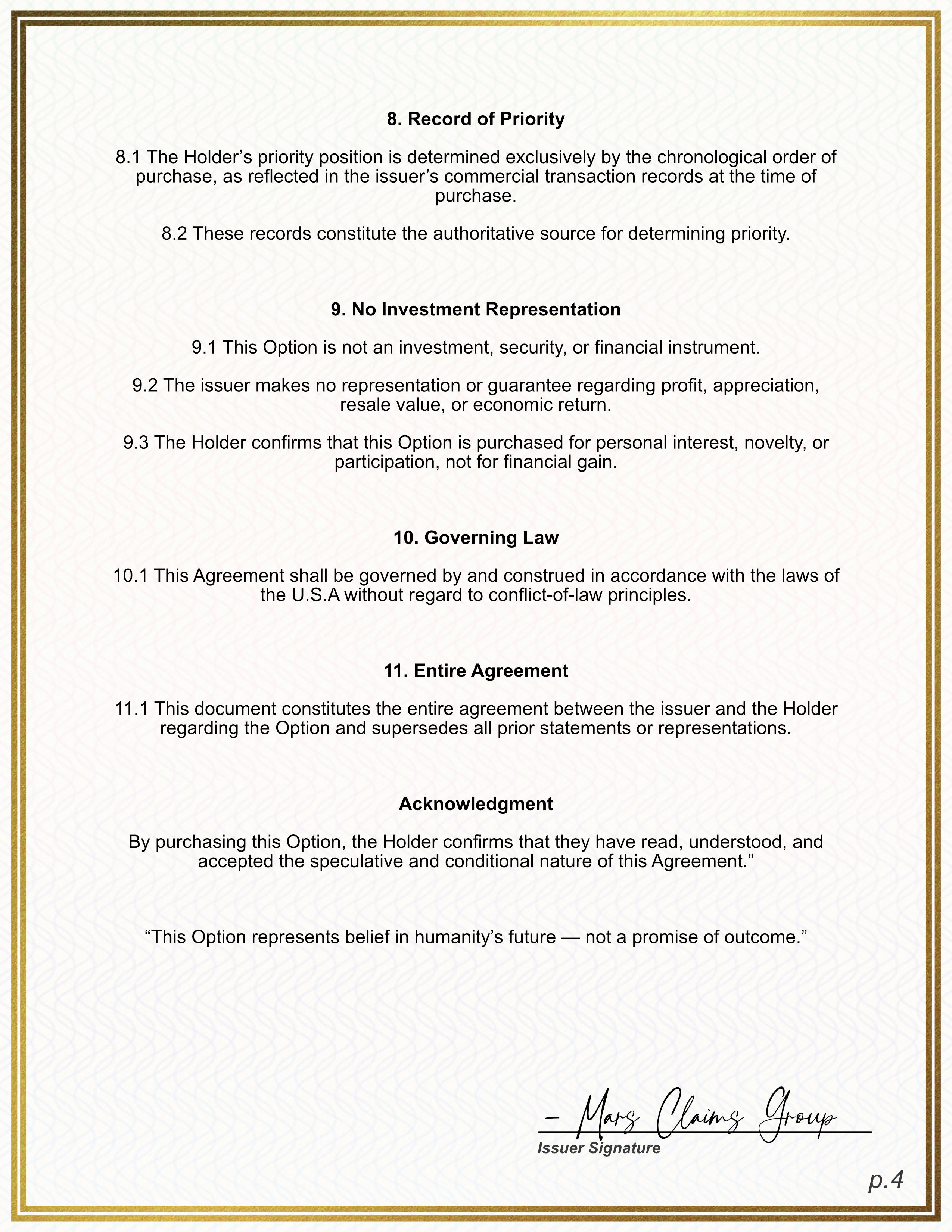 Mars Options Certificate (Download In Description)